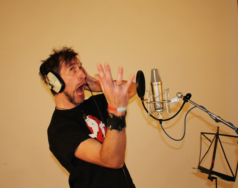 Rob Stitch recording the voice of Jimi the cat in our audio book Jimi and his friend Joe image